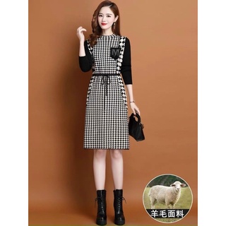 Đầm váy nữ chất len đẹp kẻ caro dây rút eo