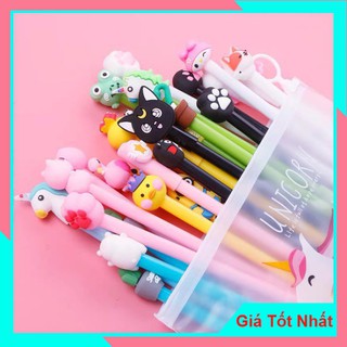 (GIÁ LẺ NHƯ SỈ) Set Bút bi nước hình hoạt hình cute dễ thương kèm túi zip (BUTHINH1)