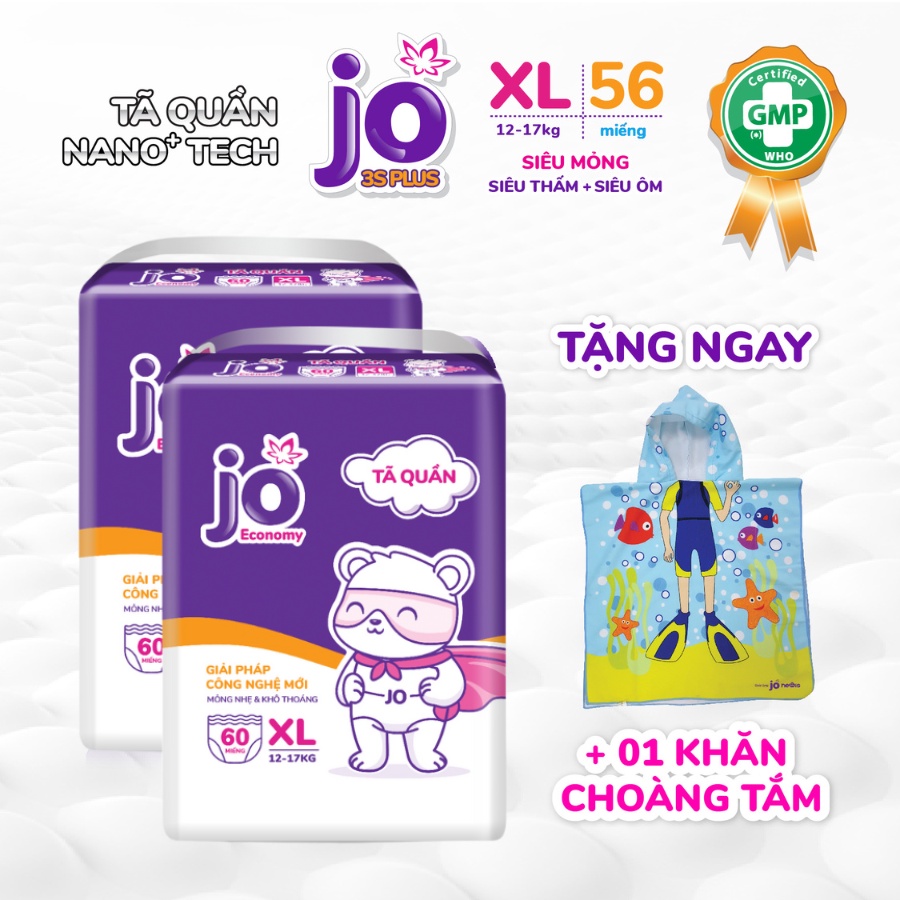 Combo 2 gói tã quần Jo Economy siêu mỏng 2mm S40/M72/L66/XL60/XXL54