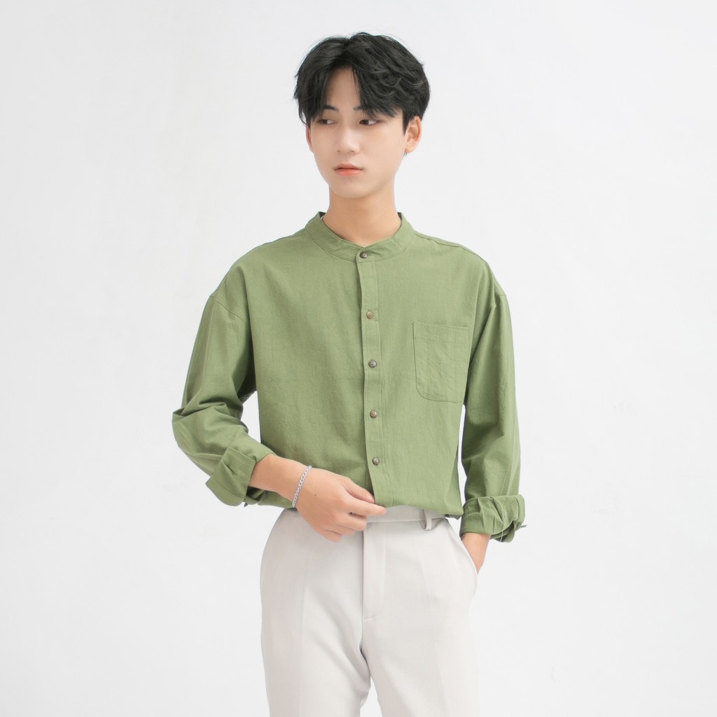 Áo Sơ Mi Cổ Tàu Nam MANDO Form Rộng Vải Đũi Dài Tay Kiểu Dáng Basic Thời Trang Hàn Quốc ACT01-SHT014 | BigBuy360 - bigbuy360.vn