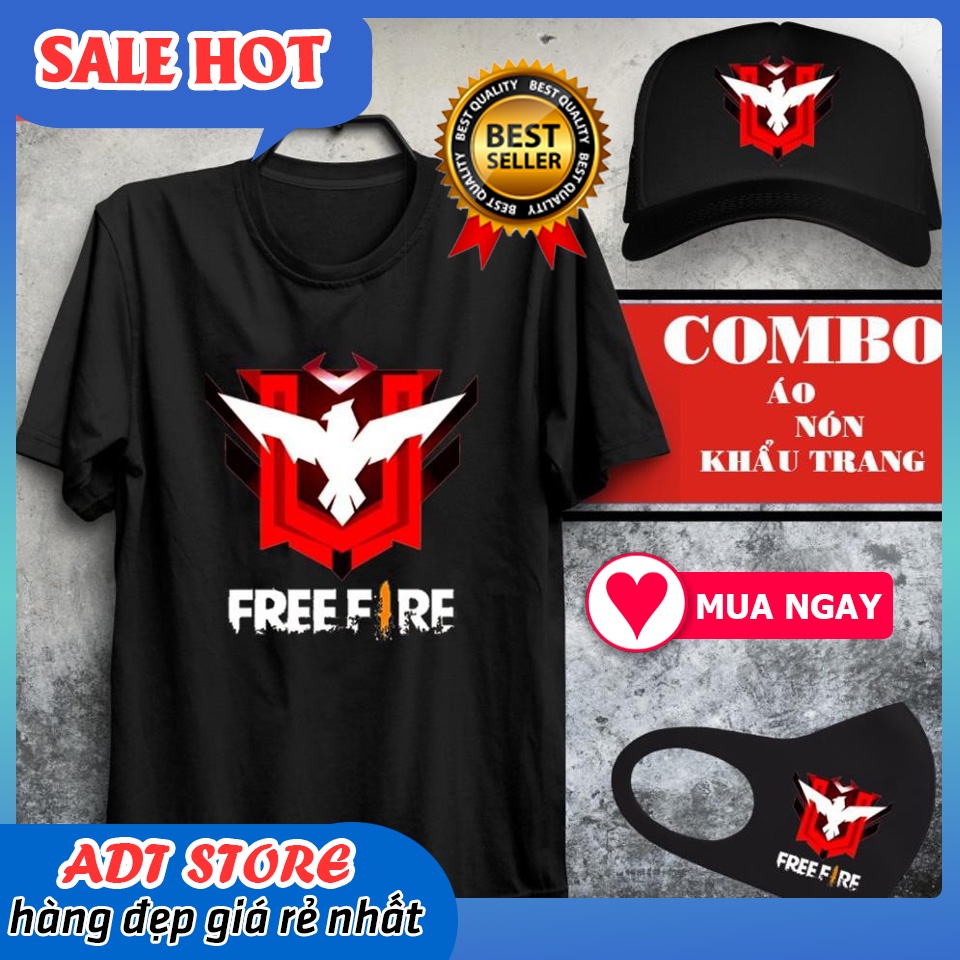 Áo thun cộc tay in hình Combo  Free Fire Rank Huyền Thoại Màu Đen +nón + khẩu trang FF đẹp mẫu mới HOT