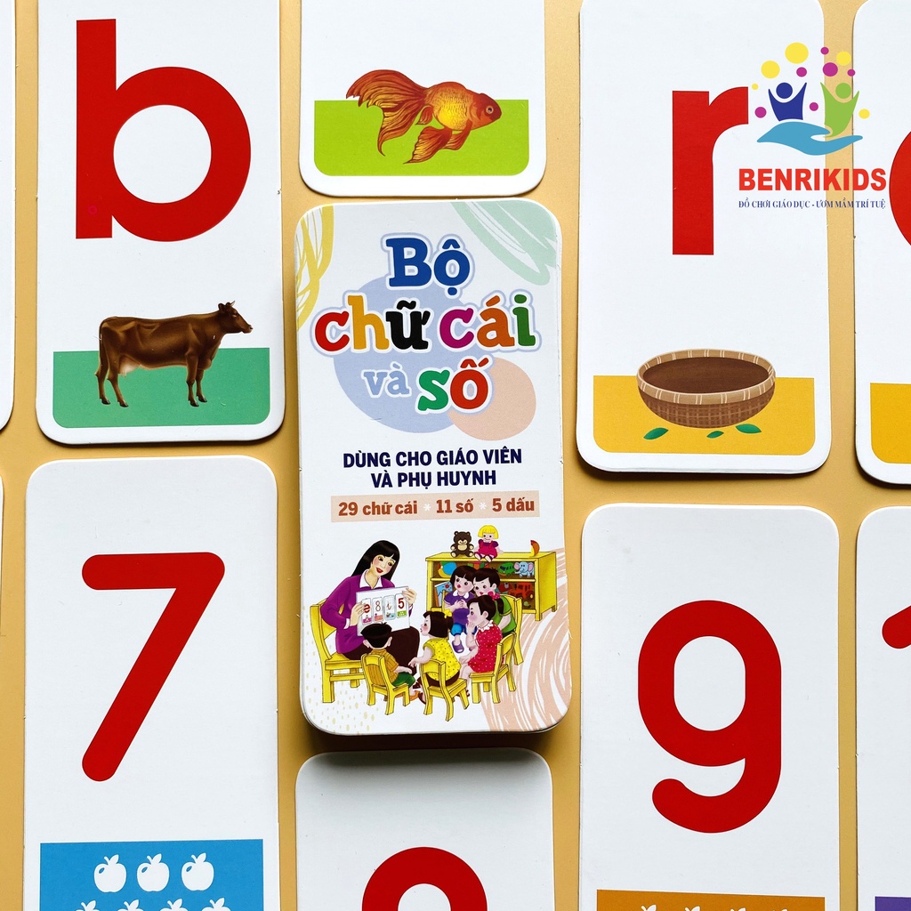 Bộ 42 Thẻ Học Chữ Cái Và Số Đếm Flash Card Thông Minh Có Hình Ảnh Minh Họa