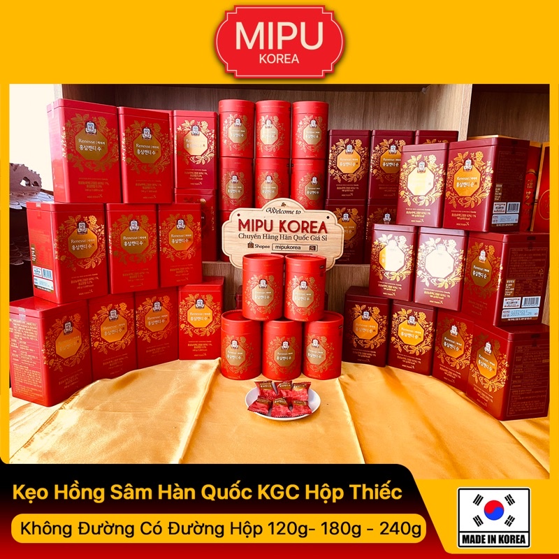 Kẹo Sâm - Kẹo Hồng Sâm KGC Hộp Thiếc Không Đường Có Đường Hộp 120g- 180g - 240g Hàn Quốc