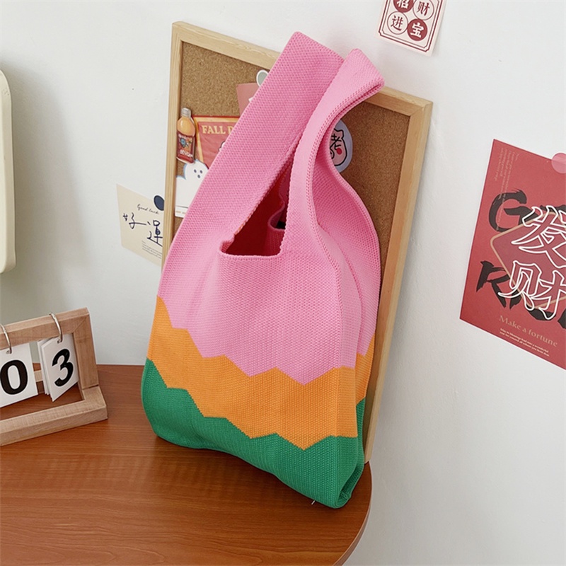 IELGY Túi tote Đeo Vai Dệt Họa Tiết Kẻ Sọc Thời Trang Xuân Hè Mới