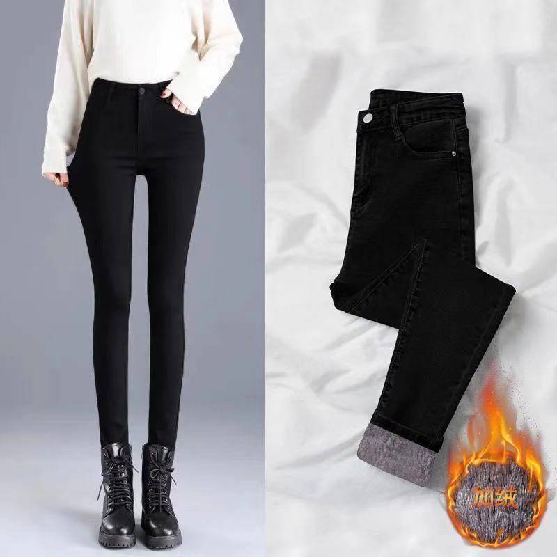 Quần Jeans skinny Lót Lông Cừu Dày Dáng Ôm Lưng Cao Thời Trang Thu Đông Mới Cho Nữ 2021