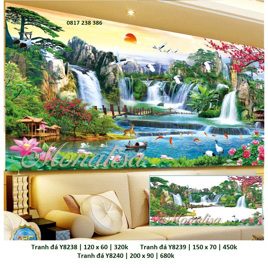 Tranh thêu chữ thập Sơn Thuỷ Hữu Tình 3D LV3317 (120 x 55 cm); LV3318 (160 x 75 cm); LV3319 (200 x 90 cm)