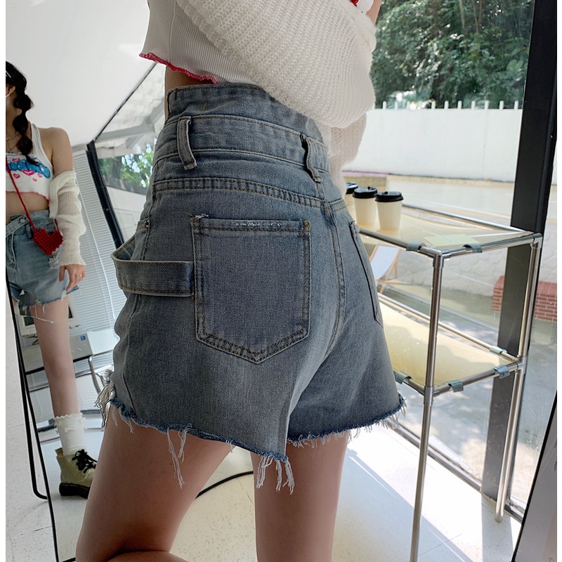 Quần Short Denim Lưng Cao Ống Rộng Thời Trang Mùa Hè Dễ Phối Đồ