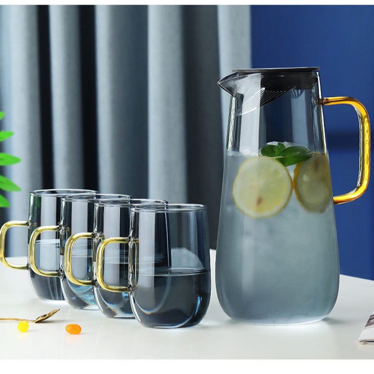 Bình 1600ml và ly thủy tinh 350ml có tay cầm