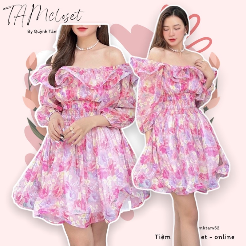 Đầm hoa xoè trễ vai - TK1106
