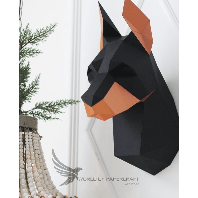 Bộ kit mô hình giấy 3D đầu chó Doberman tập vẽ hình họa, điêu khắc, hội họa, trang trí nhà cửa, góc làm việc
