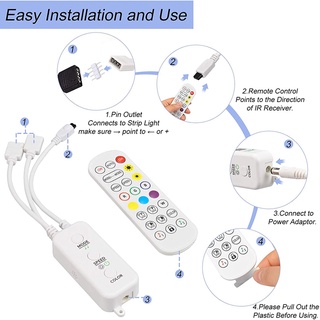 Led Strip Lights Controller, Bluetooth LED Strip Controller with APP/ Music Sync/IR Remote,for 4-Pin Led Strip Lights