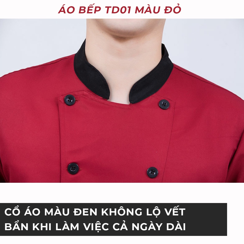 ÁO BẾP MÀU ĐỎ TD01, ÁO ĐẦU BẾP CHUẨN, ĐỒNG PHỤC BẾP SẴN HÀNG ĐỦ SIZE