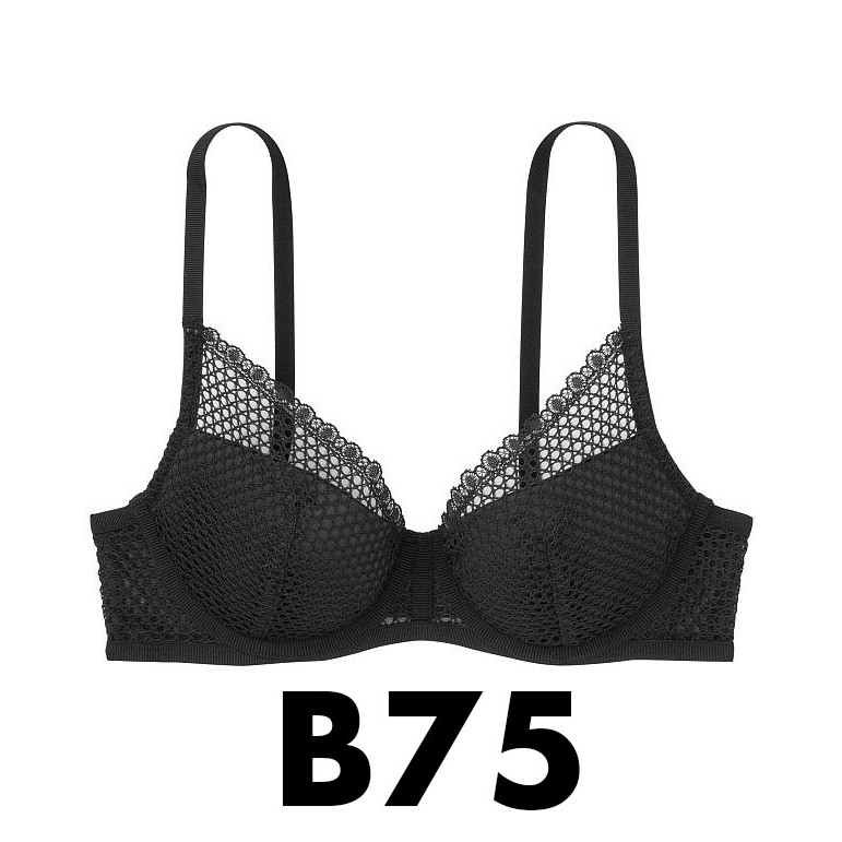 (Hàng Mỹ) 34B, B75 - Áo lót đen lưới cá (155) mút mỏng, Luxe Lingerie, Lace Black - Victoria's Secret
