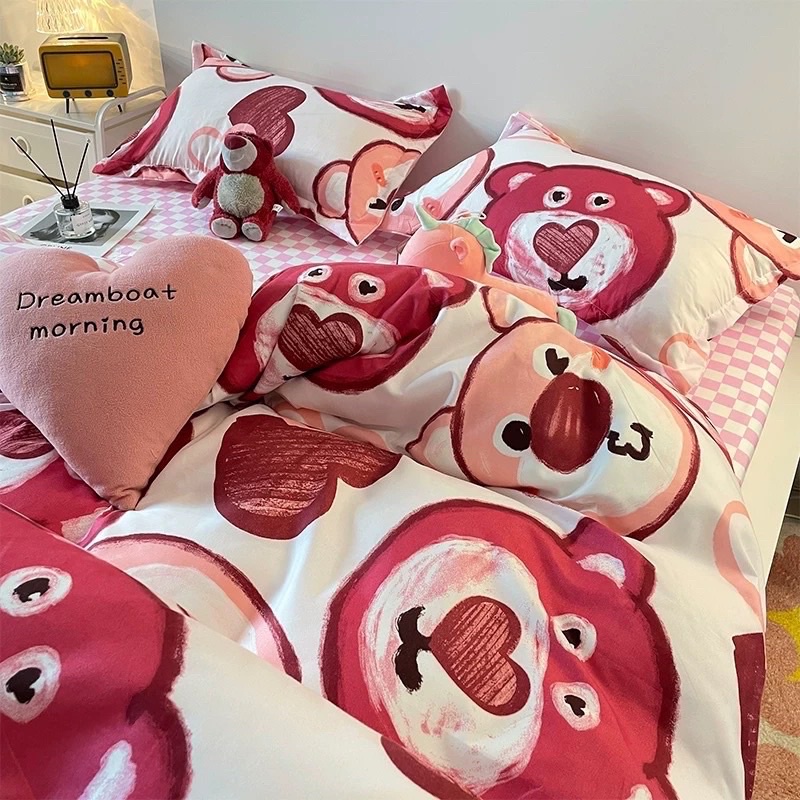 Set vỏ chăn ga gối ( có vỏ ôm) cotton poly nhập khẩu gấu đỏ, vải mềm đẹp