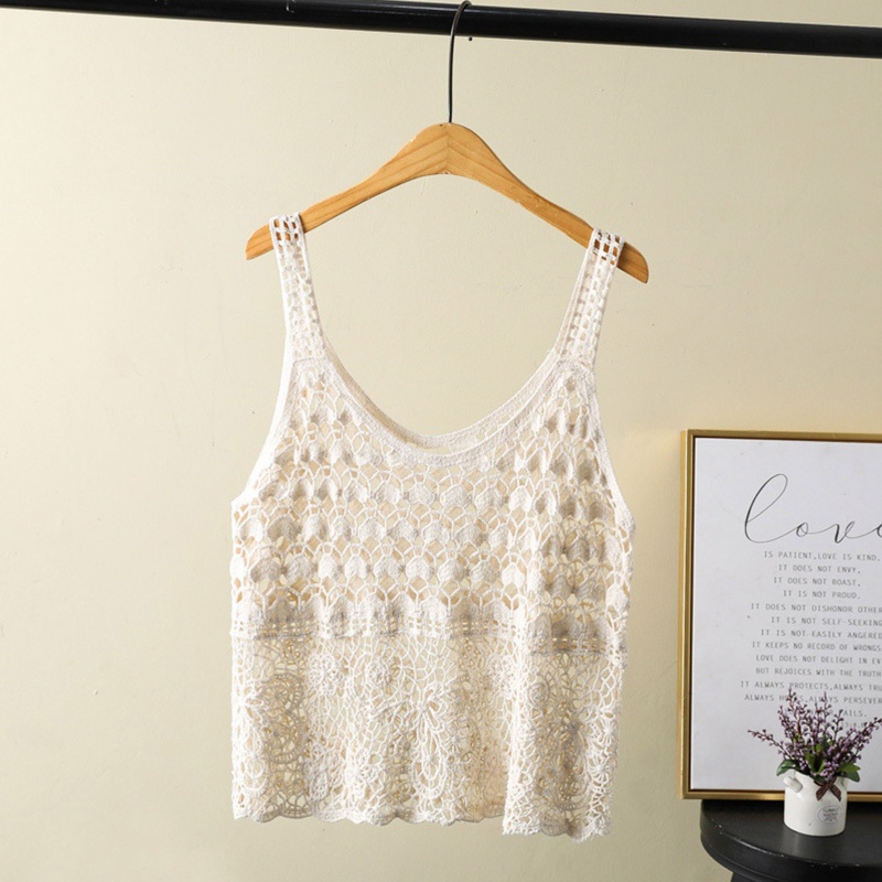 Brroa Áo Dệt Kim Chui Đầu Không Tay Dáng Rộng Cổ Chữ V Viền Gợn Sóng Phong Cách Boho Thời Trang Đi Biển Cho Nữ