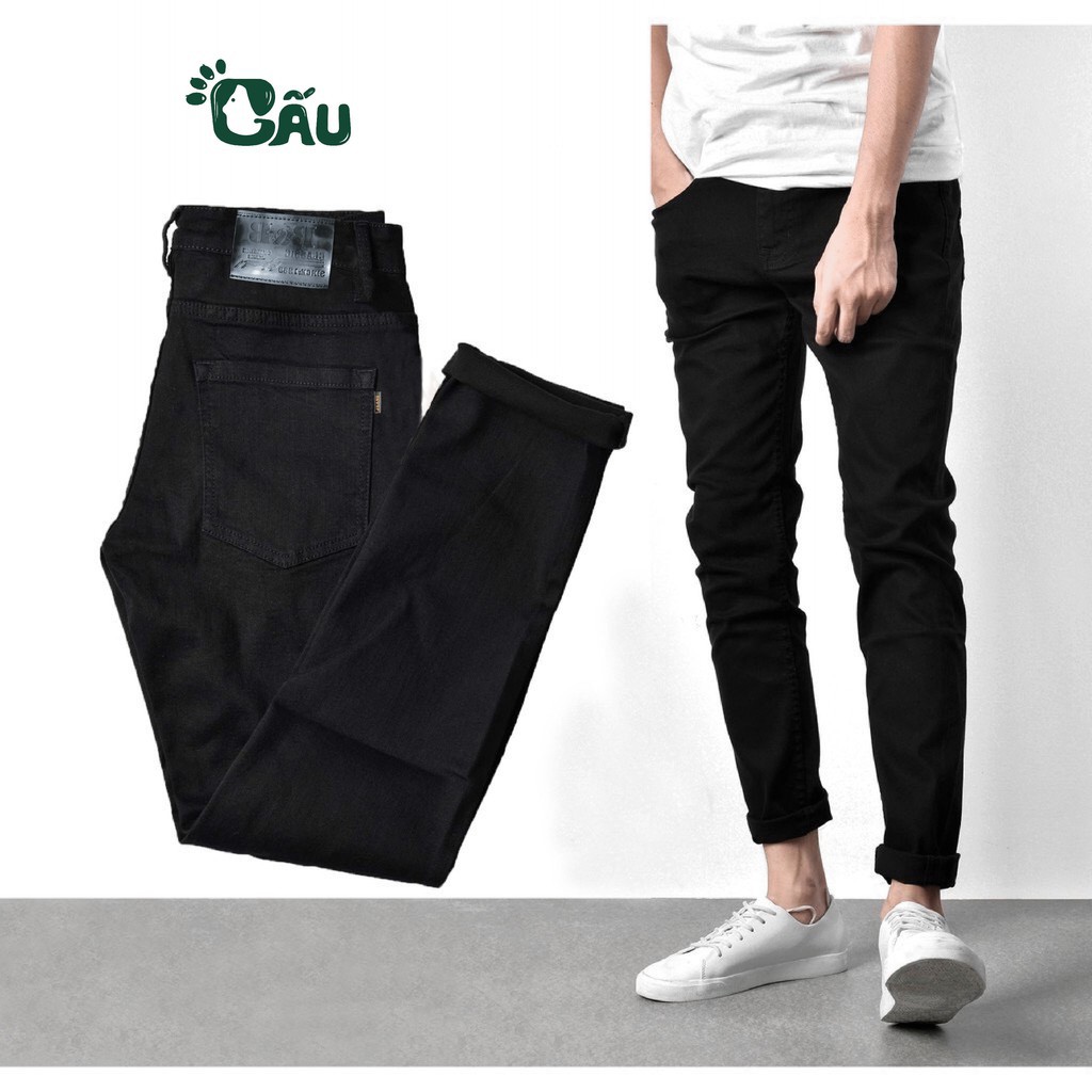 ∋Quần jean nam đen Gấu 194 trơn & rách vải jeans bò cotton duck cao cấp mềm mịn, co dãn - form slim fit [có Bigsize]