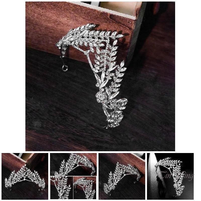 GETNOIVAS Vương Miện Hợp Kim Đính Đá Zircon Hình Lá Cao Cấp Sang Trọng Cho Cô Dâu