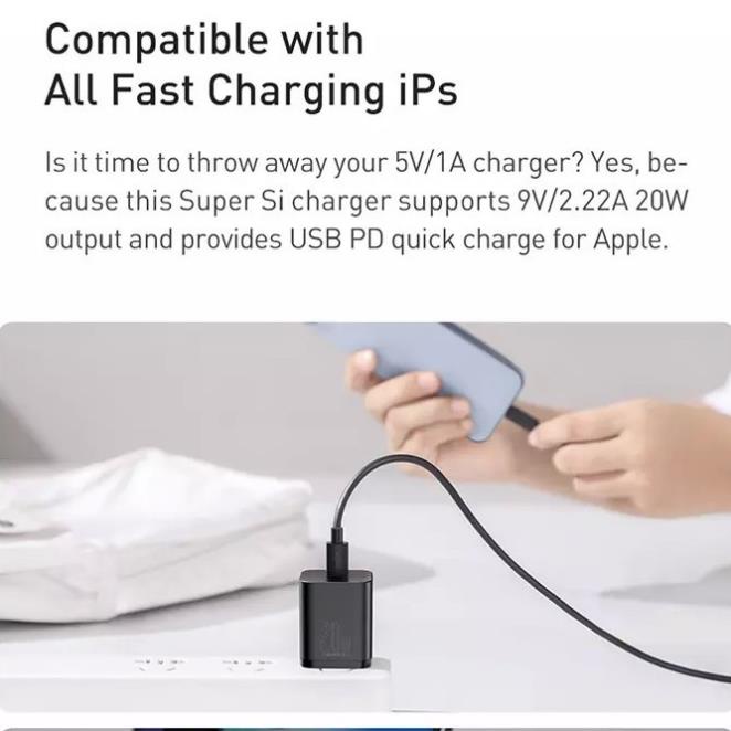 Bộ củ cáp sạc nhanh 20W Cho Iphone / Ipad Baseus Super SI Quick Charger 1C 20W  TZCCSUP  bảo hành 12 tháng