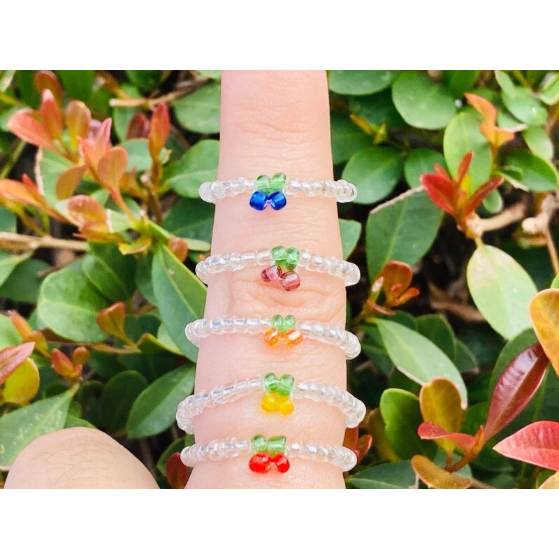 Nhẫn hạt cườm hình cherry handmade