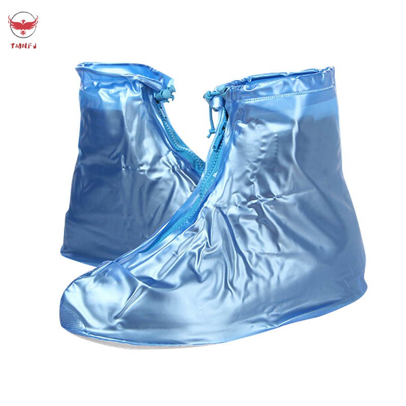 TMNFJ Men Women Rain Waterproof PVC Boots Heels Shoes Covers Thicker Non-slip Shoes Zipper Cover