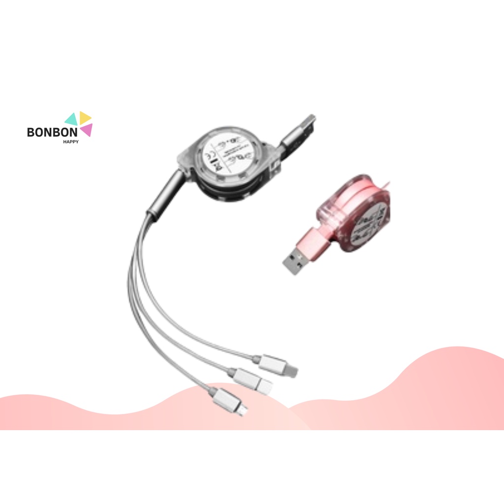 Cáp Sạc Đa Năng, Bộ Sạc Dây Cáp Sạc Nhanh 3 Trong 1 Chuẩn Kết Nối Micro USB,Type C,Lightning Cho Điện Thoại
