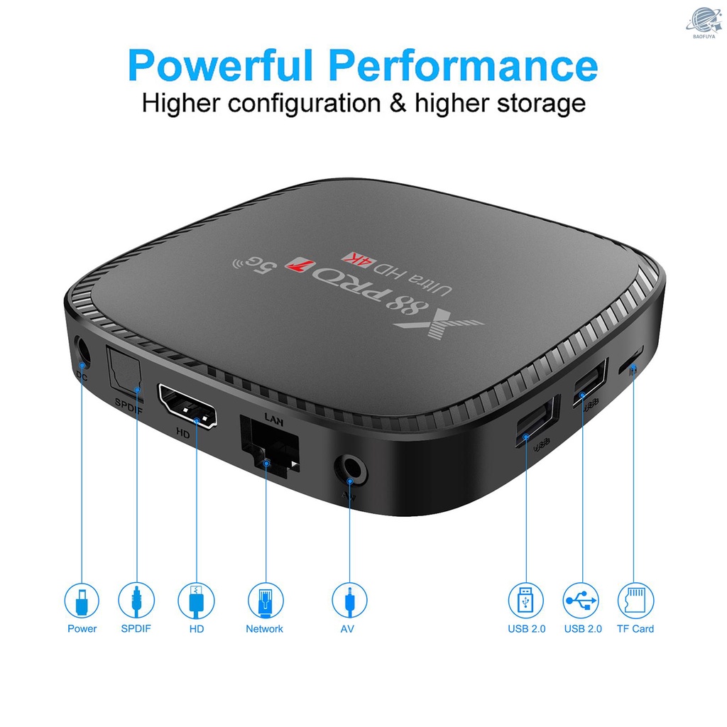 Tv Box X88 Pro T Android 10.0 Uhd 4k Allwinner H313 Quad-Core H.265 Vp9 2.4g / 5g 100m Lan 1gb + Điều Khiển Từ Xa