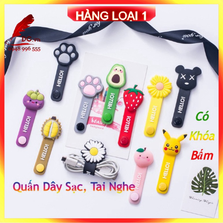 [Nhập Khẩu - LOẠI 1] Dây Quấn Buộc Dây Cáp Tai Nghe Kiểu Hoạt Hình Có Khóa Bấm Chất Liệu Silicon Dễ Thương