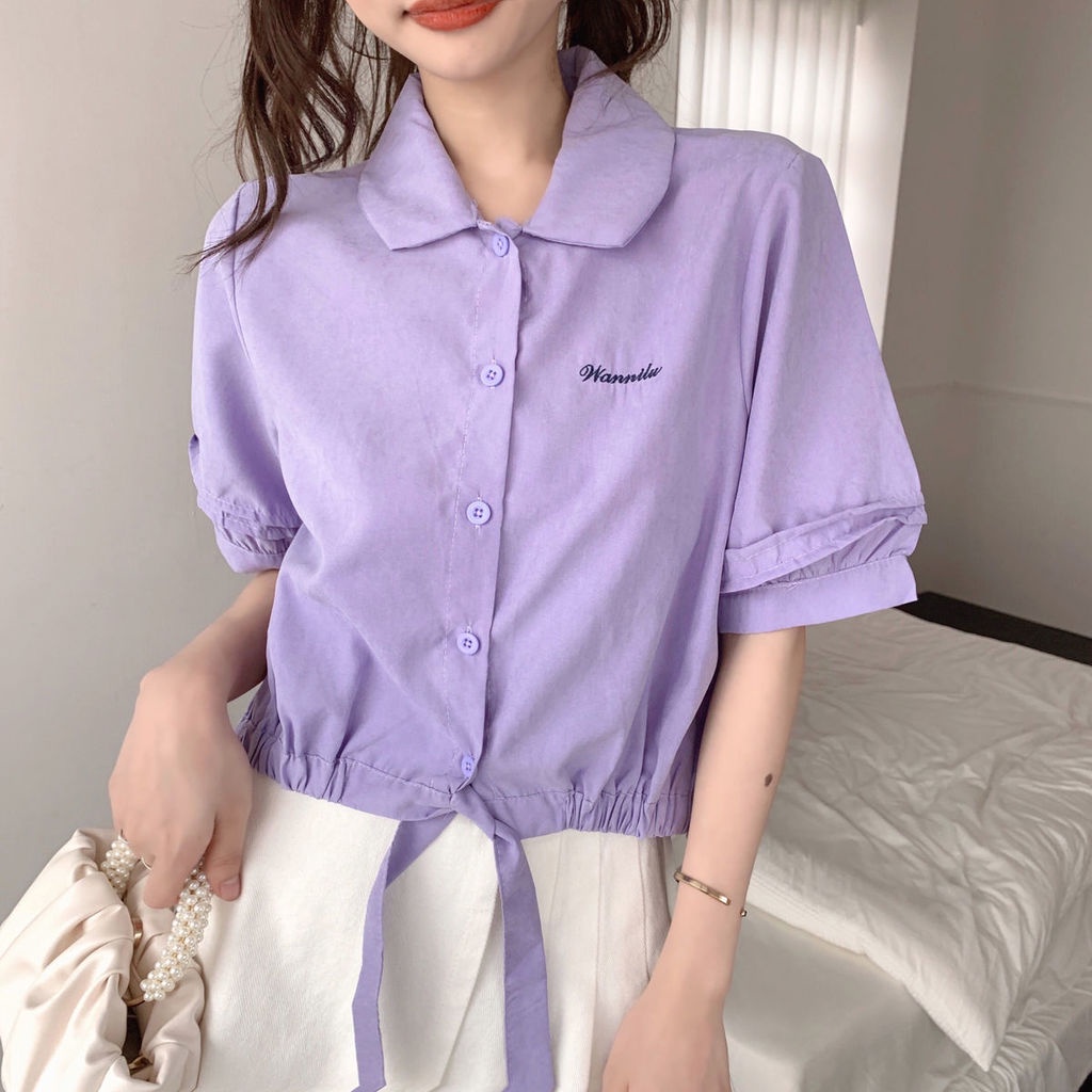 Áo Sơ Mi Dáng Rộng Cài Nút Thắt Dây Sáng Tạo Phong Cách Hàn Quốc Thời Trang Mù