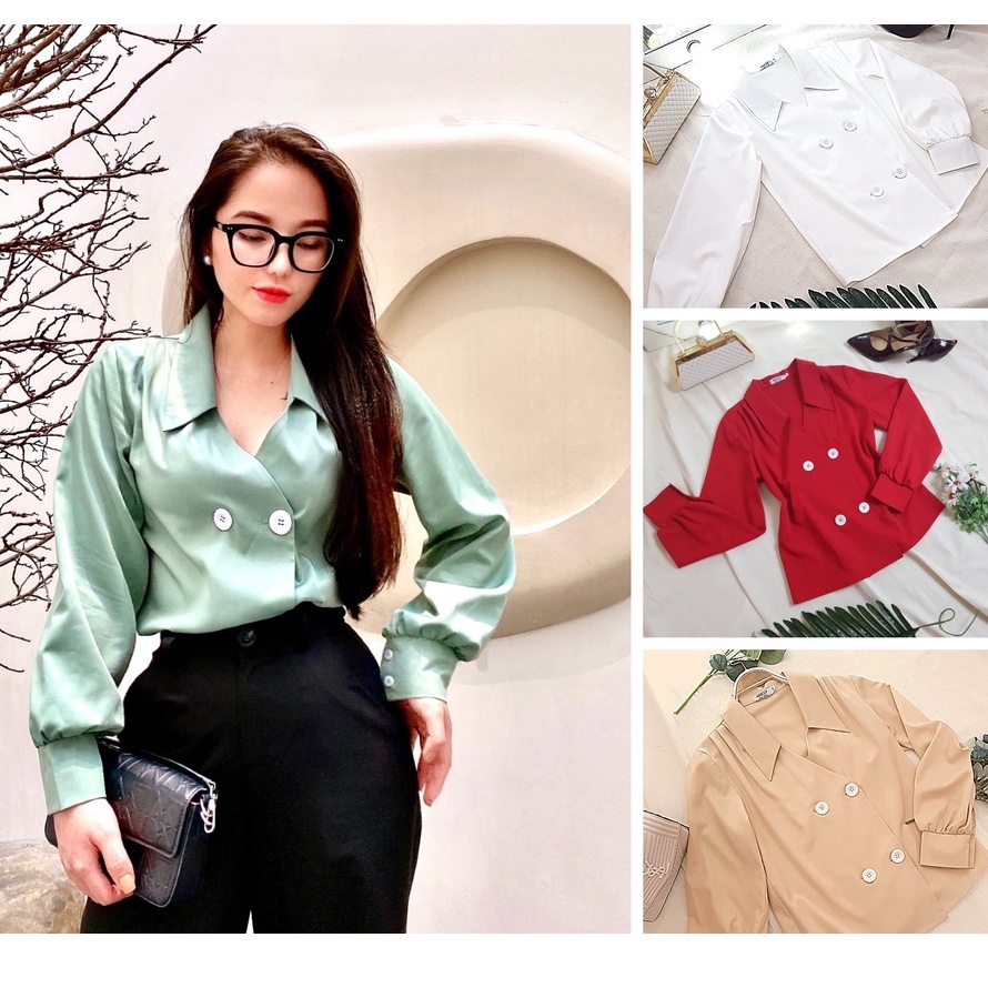 Áo Sơ Mi Nữ Tay Dài Cổ Vest Chất Chéo Y Sang Xịn Mịn Thoitrangnuboutique ( Kèm Ảnh Thật Và Clip)