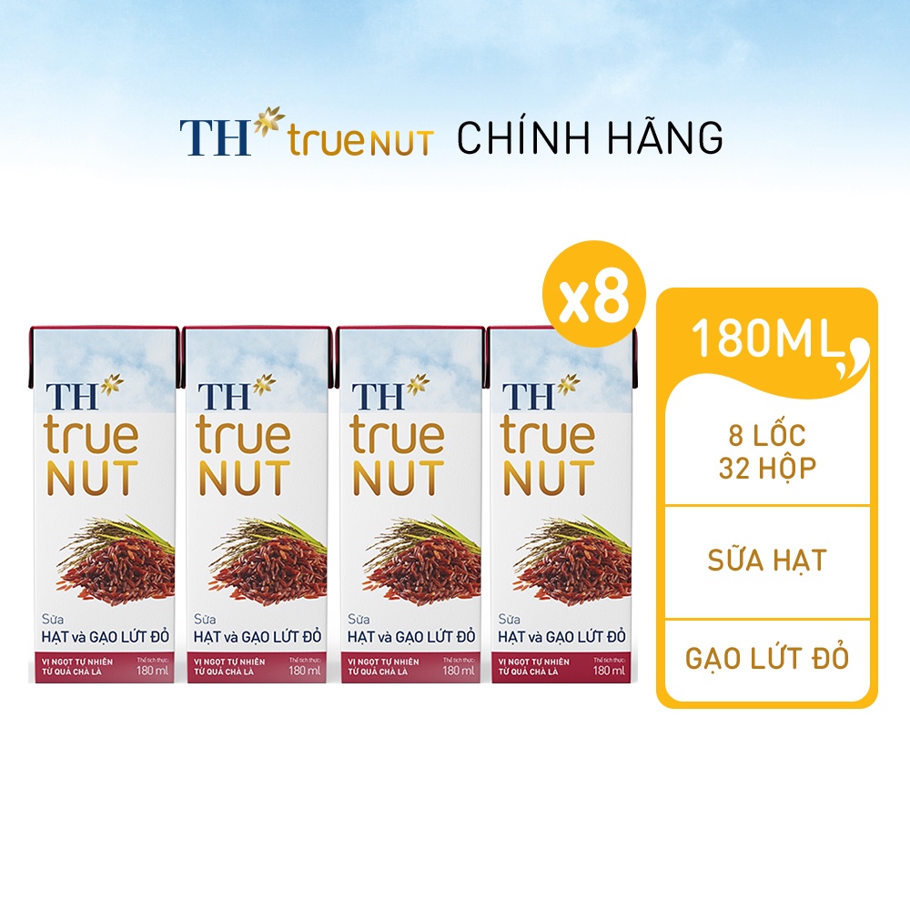 8 Lốc sữa hạt và gạo lứt đỏ TH True Nut 180ml (180ml x 4 hộp)