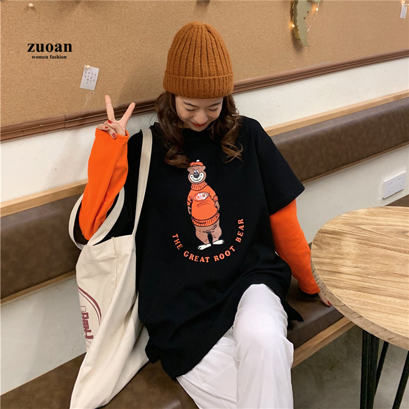 SUXI Áo Thun Nữ Tay Dài In Hình Hoạt Hình