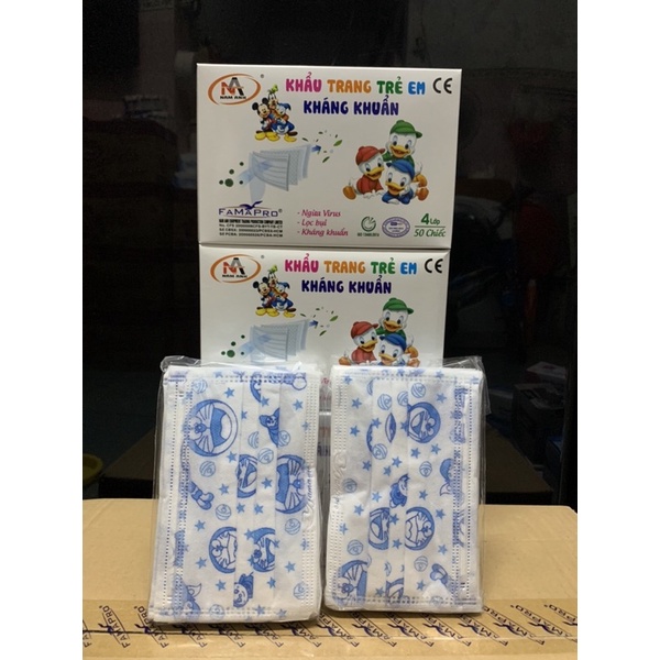HỘP 50 CÁI KHẨU TRANG Y TẾ EM BÉ MÀU XANH FAMAPRO