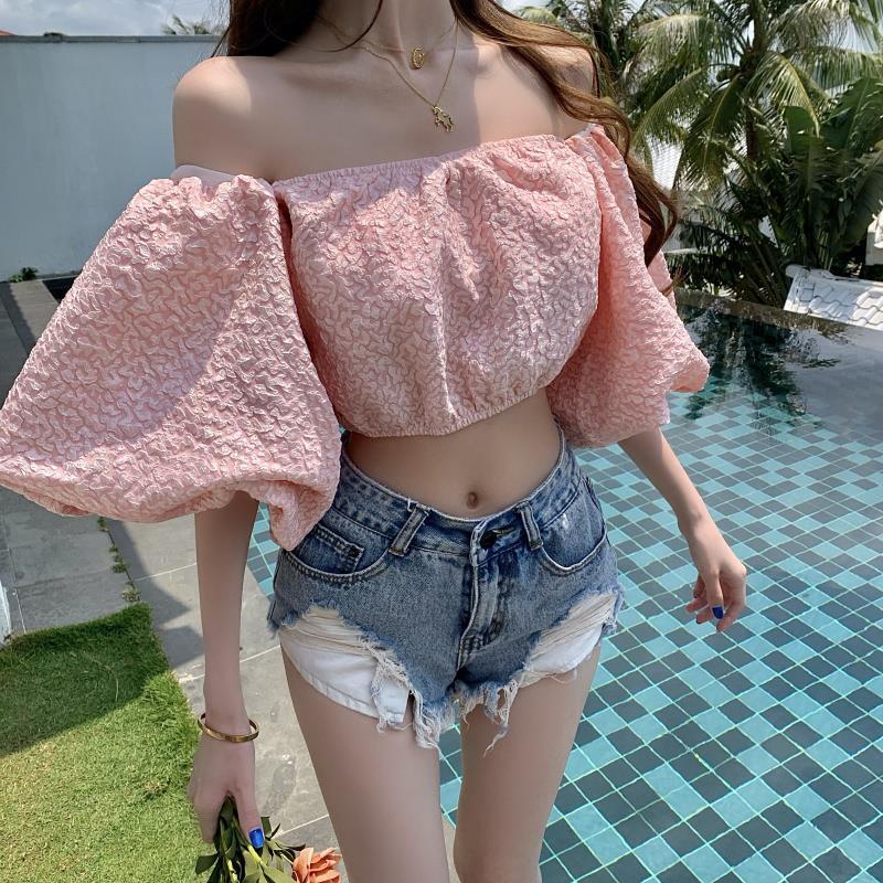 COZOK Áo Kiểu Tay Phồng Ngắn Trễ Vai Quyến Rũ Thời Trang Cho Nữ