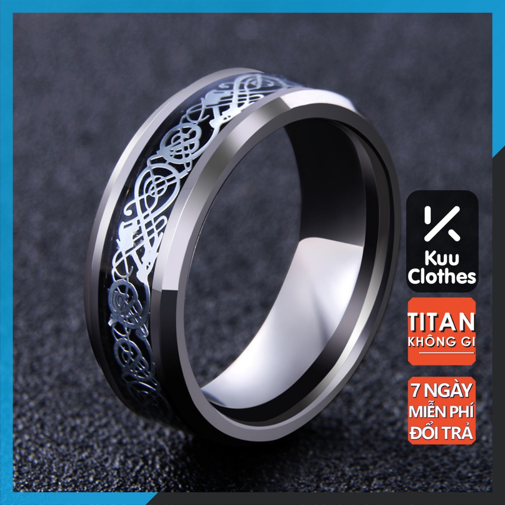 Nhẫn titan nam nữ họa tiết rồng Kuu Clothes màu bạc thời trang chất Titan đẹp đơn giản không gỉ - Nhẫn Messy