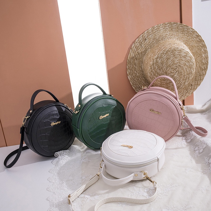 Túi Xách Đeo Vai Hình Tròn Cỡ Nhỏ Vân Da Cá Sấu Thời Trang 2020 Cho Nữ