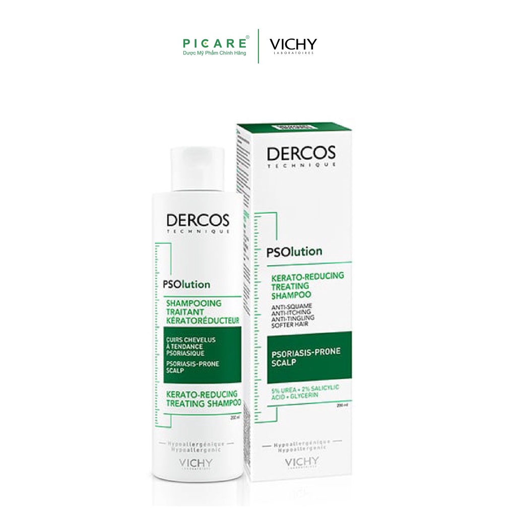 Dầu gội làm sạch tóc và da đầu dành cho da đầu gàu ngứa Vichy Dercos PSOlution Kerato-Reducing Treating Shampoo 200ml