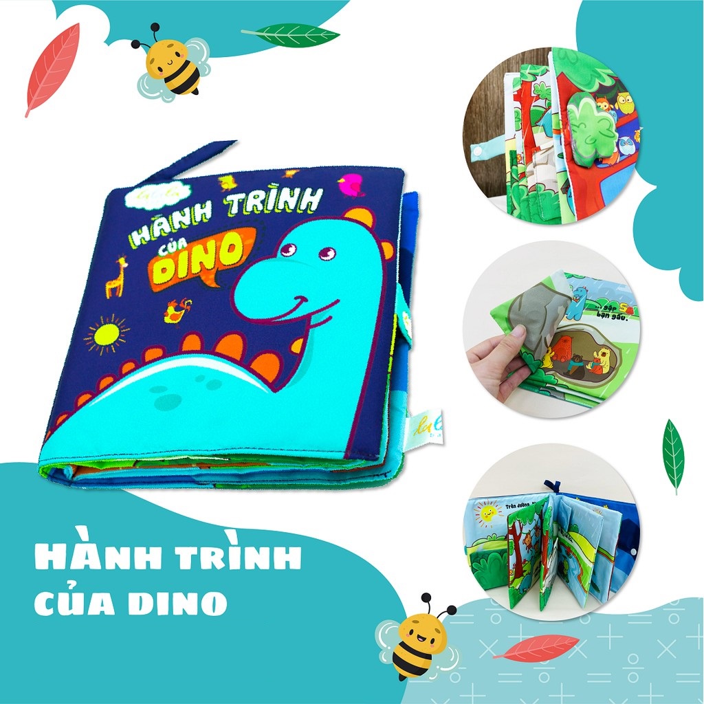Sách vải Lalala baby đa tương tác Hành trình của Dino, kích thước 18x18cm, 12 trang