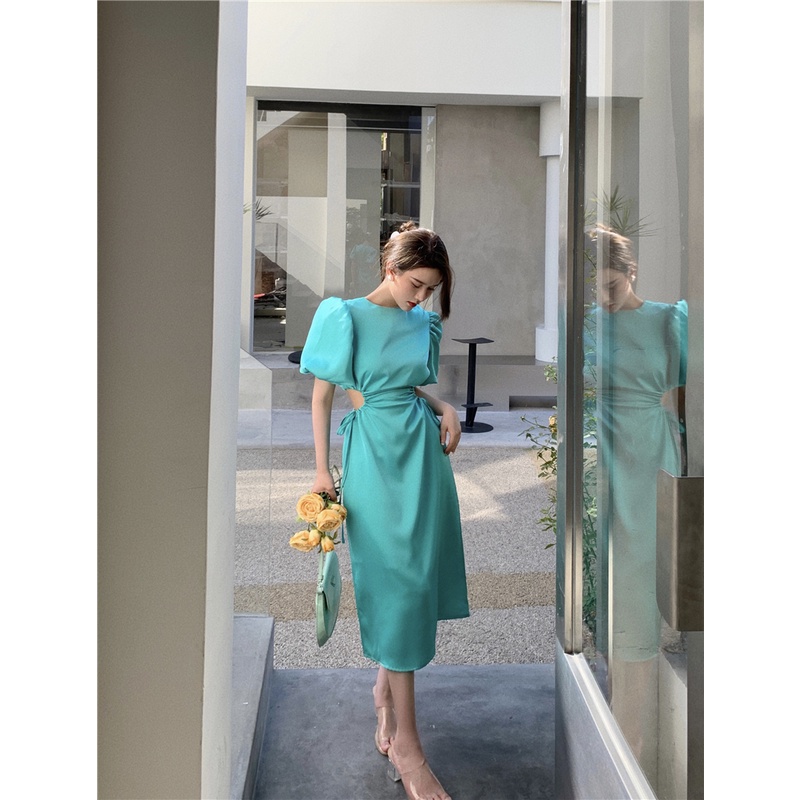 Zara Morocco full tag - Đầm Zara khoét eo chất lụa xanh ngọc cực đẹp DT2KEG63N10