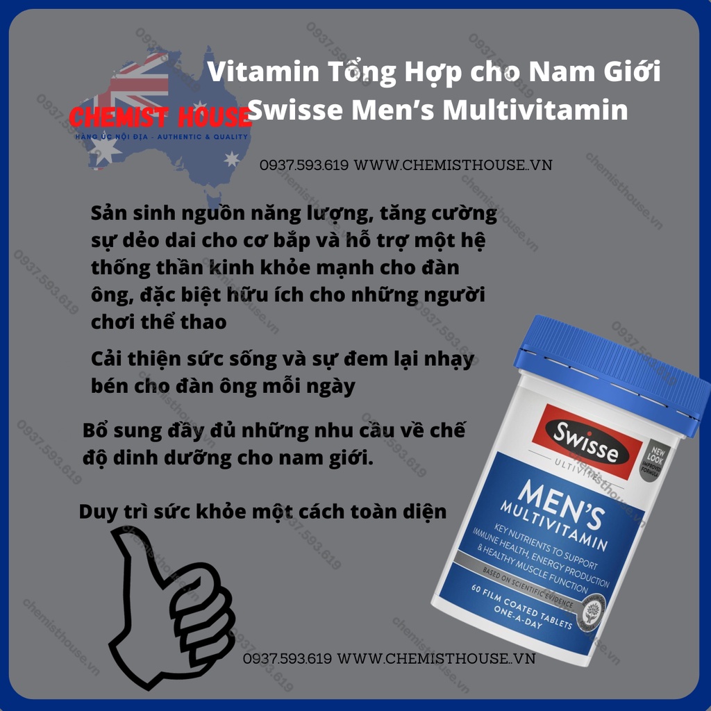 Swisse Men's Ultivite Multivitamin - 45 Vitamin TRONG 1 VIÊN dành cho Nam