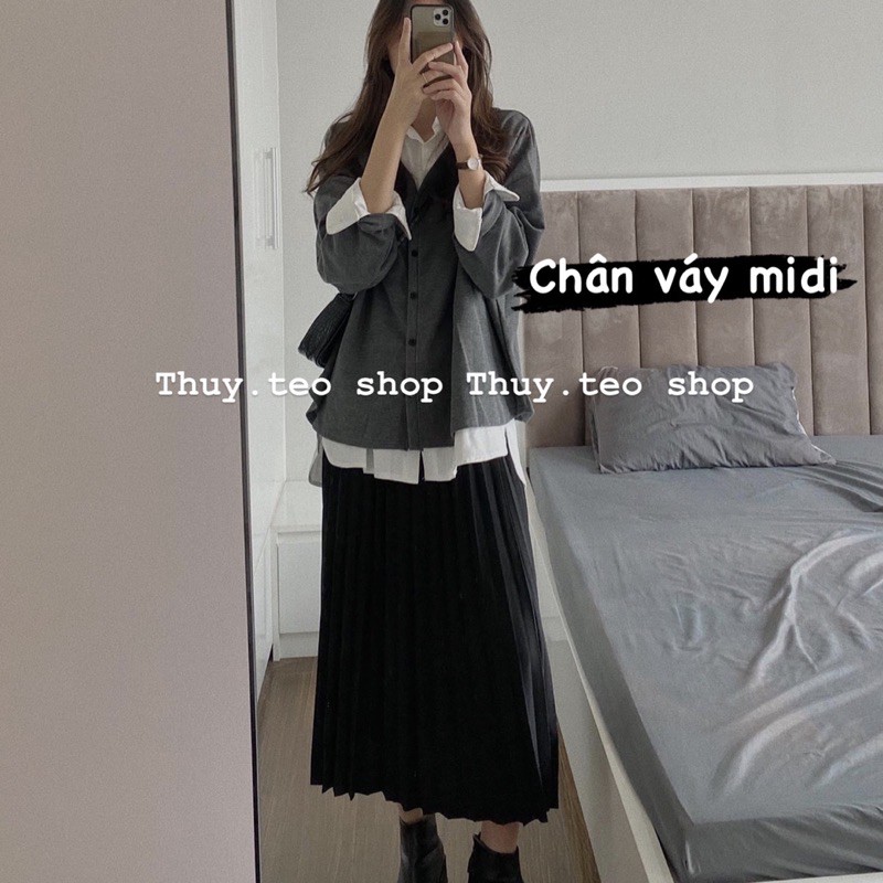 [ CÓ SẴN ] CHÂN VÁY TRƠN XẾP LI MIDI QUẢNG CHÂU