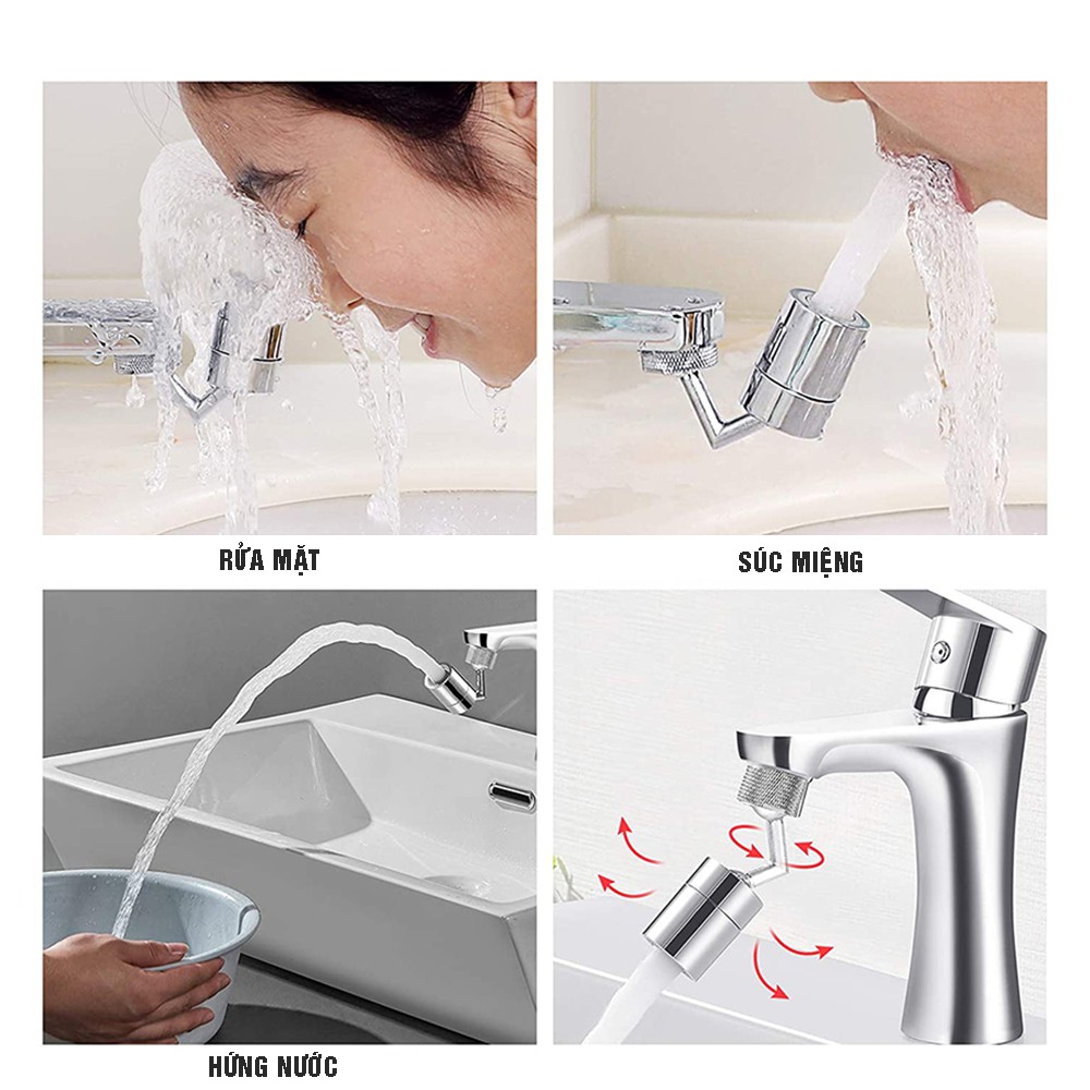 Đầu gắn vòi nước rửa mặt, vòi lavabo, vòi rửa bát 2 chế độ điều chỉnh nước Sen và dòng, tăng áp, xoay 720 độ Dan House