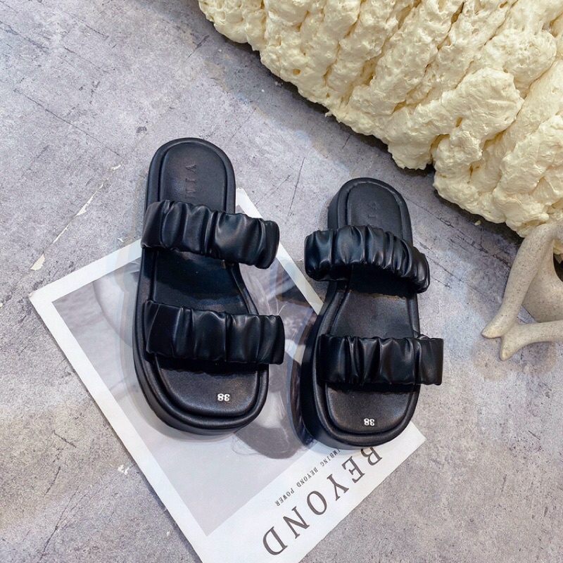 Dép bánh mì nữ 2 quai nhún ngang đế dày đi vừa xinh tôn dáng hot cực kì