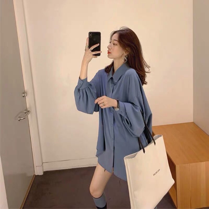 Áo sơ mi COZOKC tay dài dáng rộng phong cách cổ điển Hàn Quốc