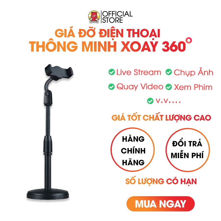 Giá đỡ điện thoại di động, máy tính bảng để bàn, có thể điều chỉnh độ cao, xoay 360 độ, Livestream, Xem Video Handtown