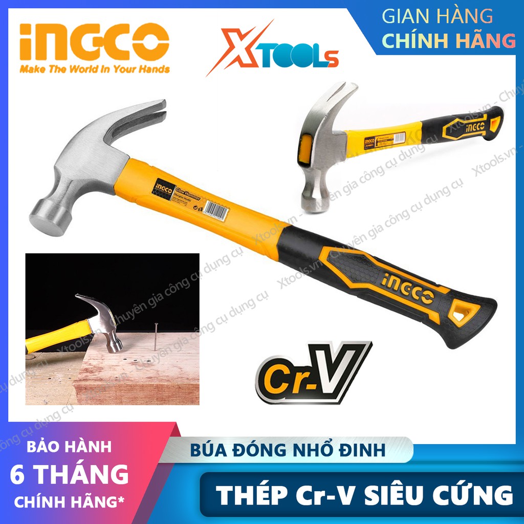 Búa đóng đinh đa năng INGCO thép Cr-V búa nhổ đinh cầm tay đóng đinh bê tông, tường, gỗ, sửa chữa cơ khí - XTOOLs