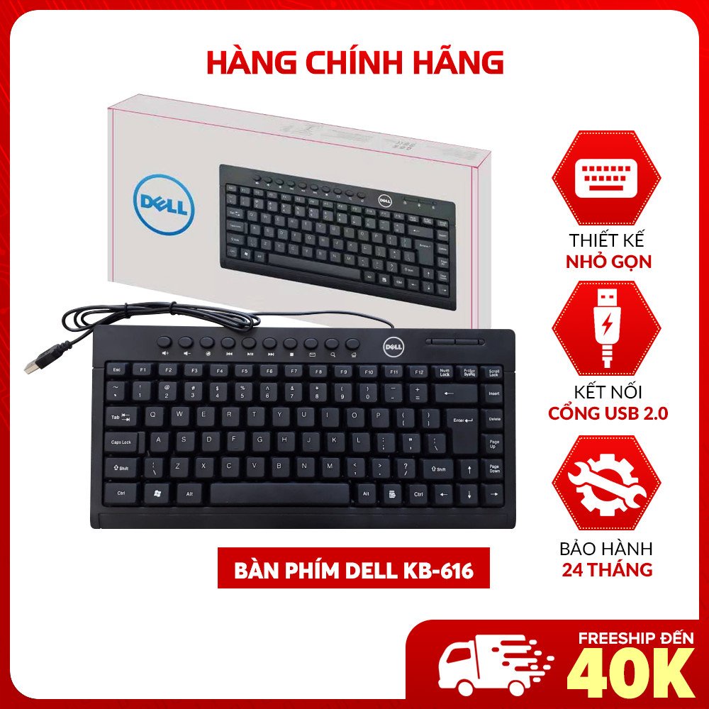 Bàn phím cơ led Dell KB616 (Đen) bàn phím gaming phím nhẹ gõ không đau tay, hãng phân phối chính thức