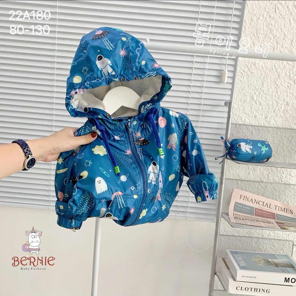 Áo khoác gió unisex 2 lớp cho bé, áo khoác dù bé trai bé gái hàng thiết kế Bernie
