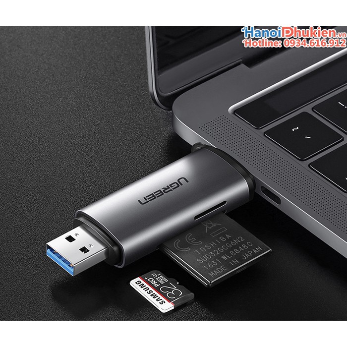 Đầu Đọc Thẻ Nhớ SD, TF 2 chuẩn cắm Chân Type-C và USB 3.0 Ugreen 50706