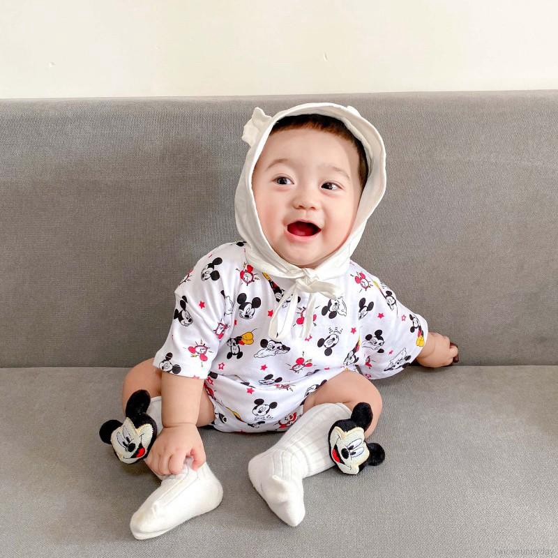 Bộ Áo Liền Quần Tay Ngắn In Hình Động Vật Xinh Xắn Dành Cho Trẻ Sơ Sinh