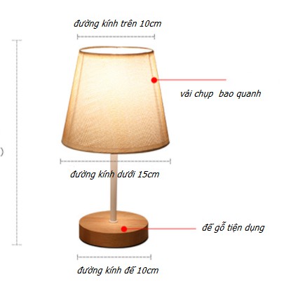 Đèn ngủ để bàn đế gỗ chao vải hình chóp phong cách hiện đại (bảo hành 1 đổi 1)
